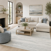 Genie Hand-Tufted Large Area Rug, Abstract Striped Patterns, Ivory Blue Wool 8x10