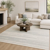 Genie Hand-Tufted Large Area Rug, Abstract Striped Patterns, Ivory Blue Wool 8x10