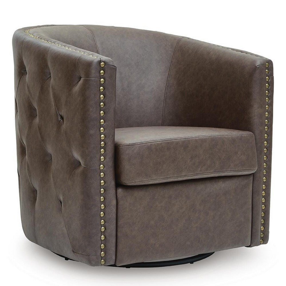 Amay Swivel Accent Chair, Barrel Design, Granite Tufted Faux Leather