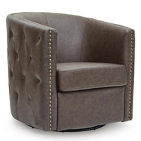 Amay Swivel Accent Chair, Barrel Design, Granite Tufted Faux Leather