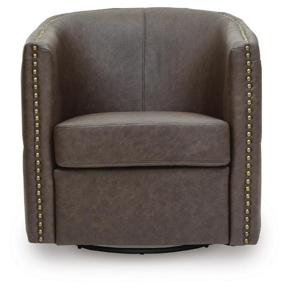Amay Swivel Accent Chair, Barrel Design, Granite Tufted Faux Leather