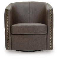 Amay Swivel Accent Chair, Barrel Design, Granite Tufted Faux Leather