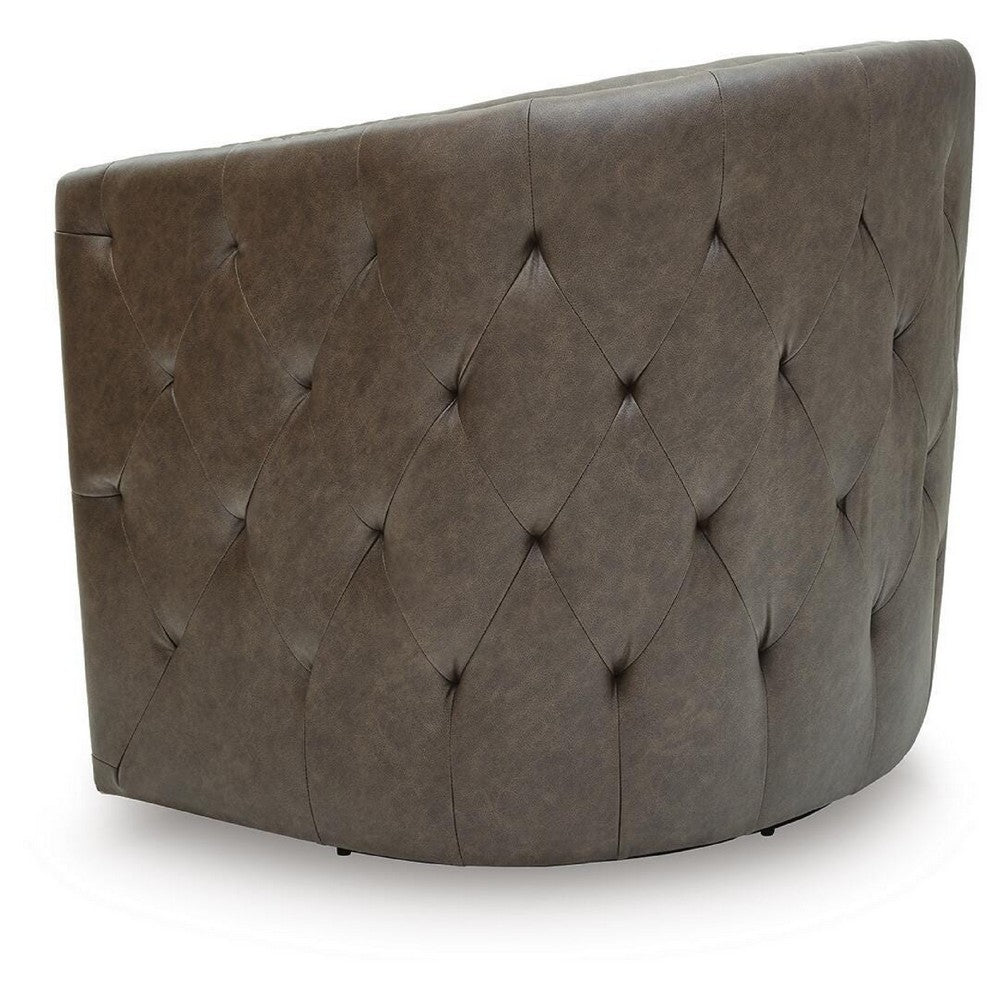 Amay Swivel Accent Chair, Barrel Design, Granite Tufted Faux Leather