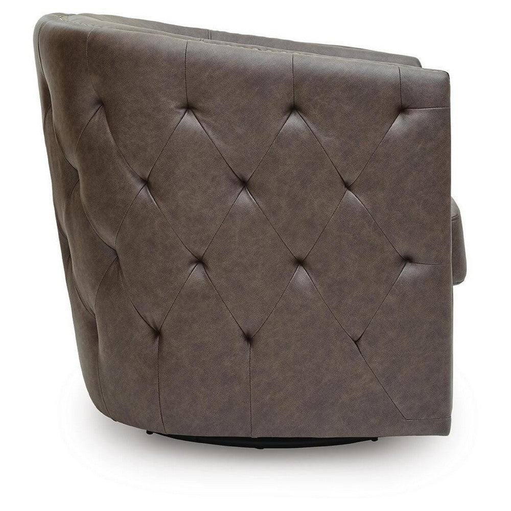 Amay Swivel Accent Chair, Barrel Design, Granite Tufted Faux Leather