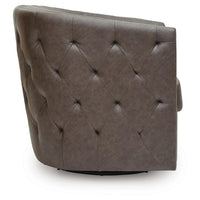 Amay Swivel Accent Chair, Barrel Design, Granite Tufted Faux Leather