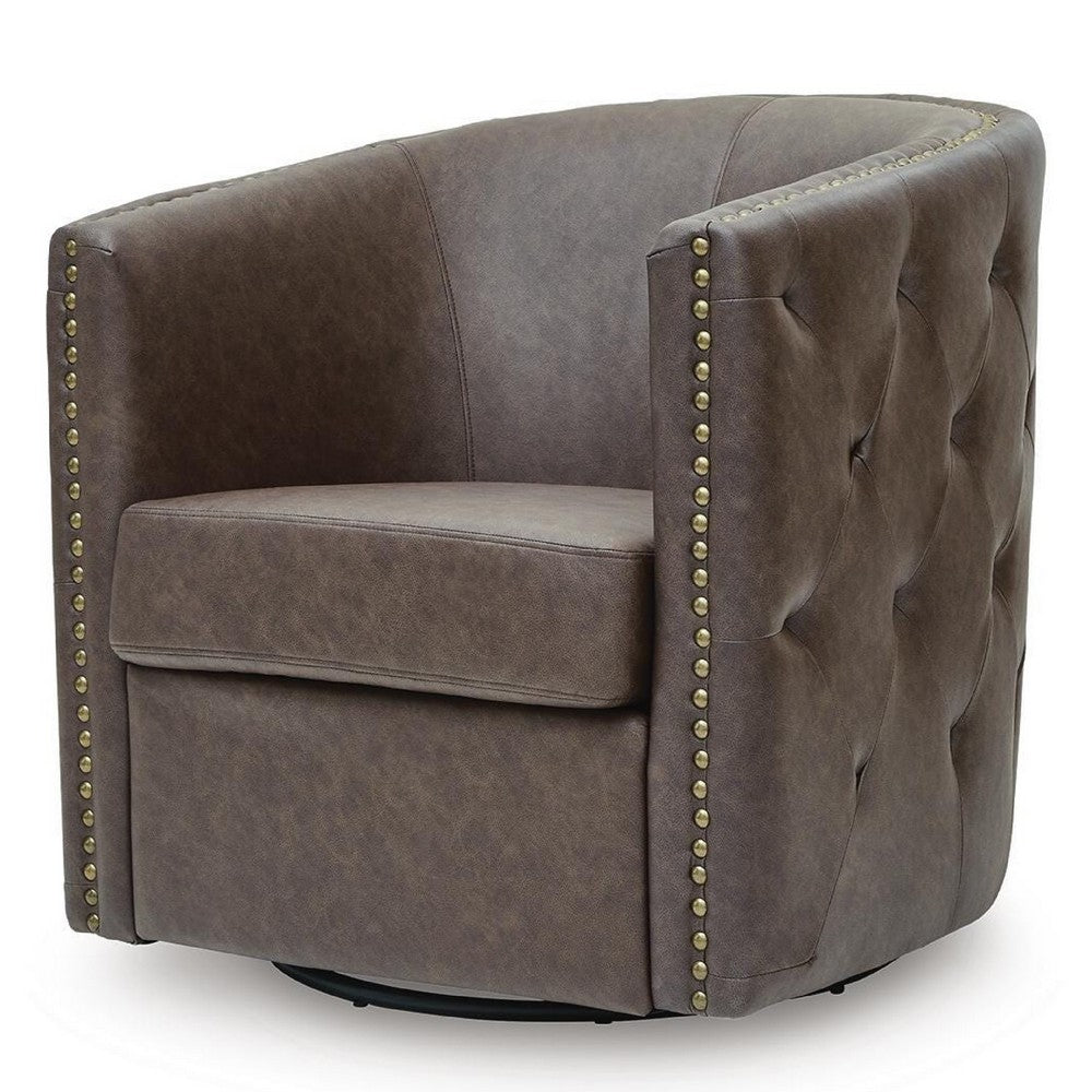 Amay Swivel Accent Chair, Barrel Design, Granite Tufted Faux Leather