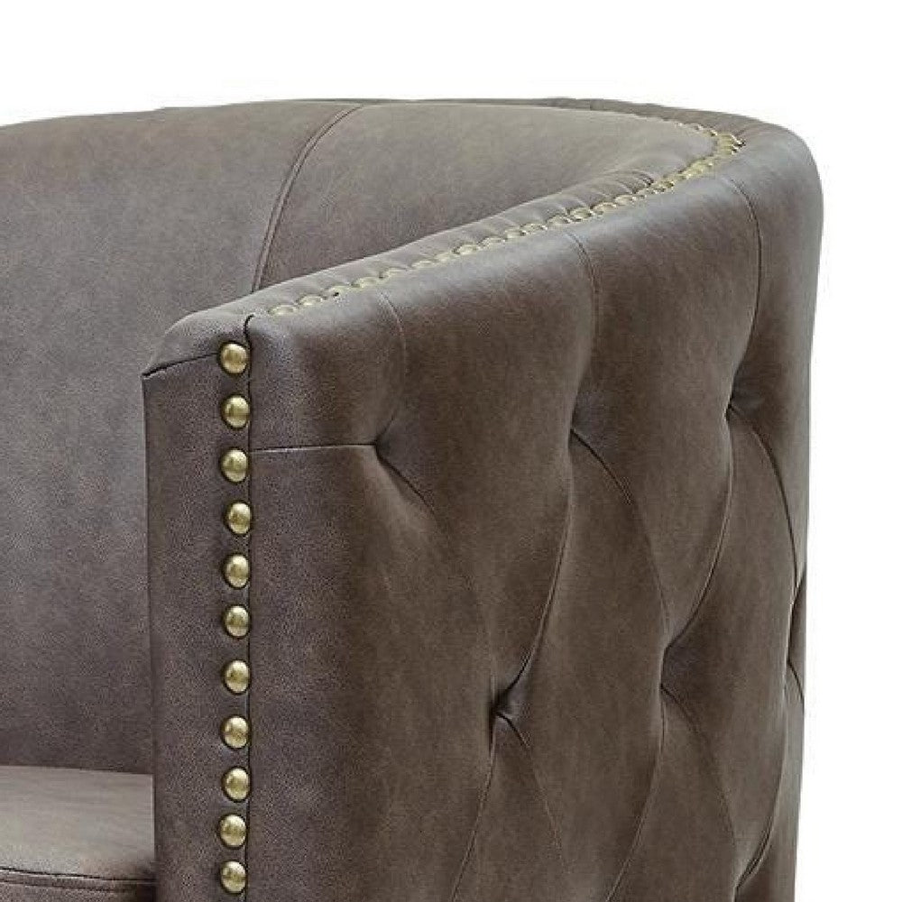 Amay Swivel Accent Chair, Barrel Design, Granite Tufted Faux Leather