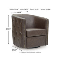 Amay Swivel Accent Chair, Barrel Design, Granite Tufted Faux Leather
