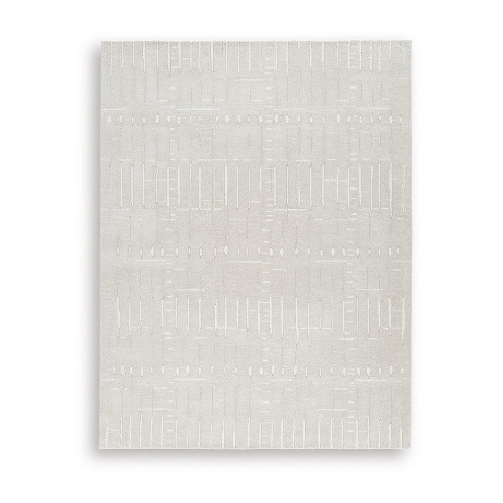 Berty Large Area Rug with Abstract Patterns, Tan-Ivory Hand-Tufted Wool 8x10