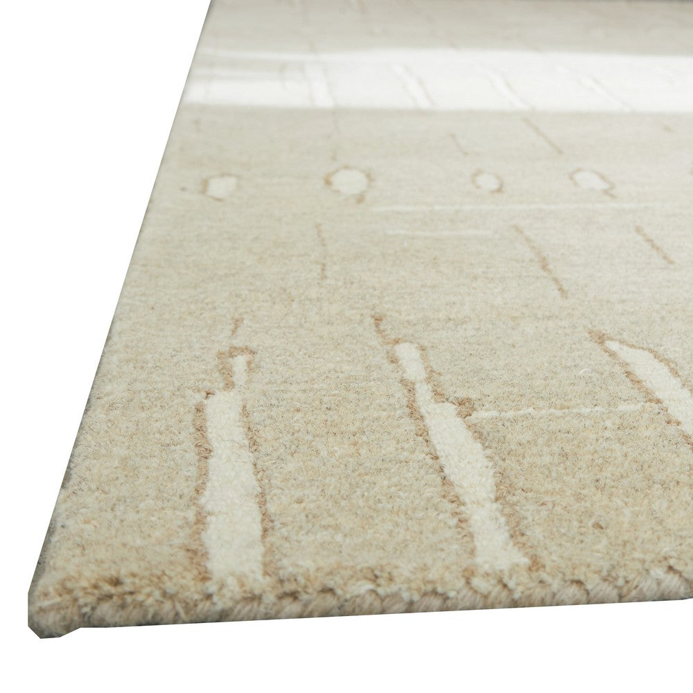 Berty Large Area Rug with Abstract Patterns, Tan-Ivory Hand-Tufted Wool 8x10