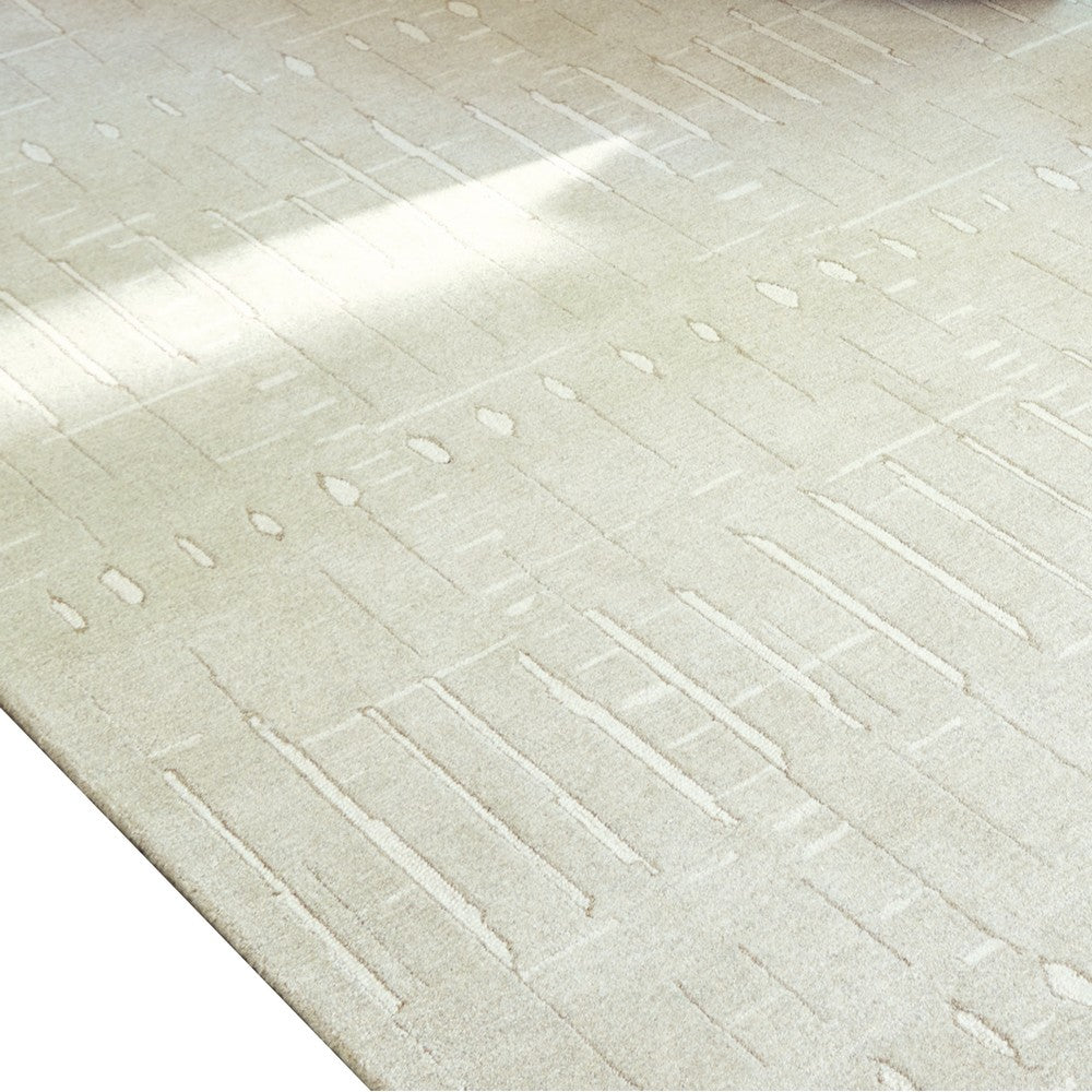 Berty Large Area Rug with Abstract Patterns, Tan-Ivory Hand-Tufted Wool 8x10