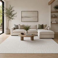Berty Large Area Rug with Abstract Patterns, Tan-Ivory Hand-Tufted Wool 8x10