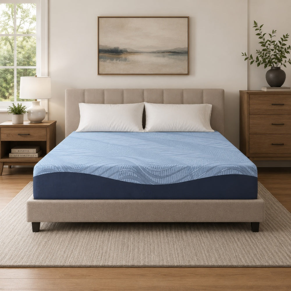 Pmy Full Mattress with Memory Foam, Firm Support, Light Blue Fabric 12 Inch-BM352973