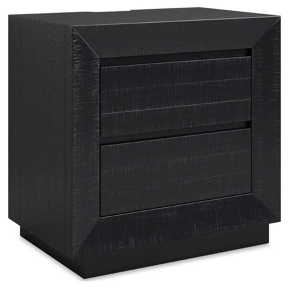 Deri Nightstand with USB Ports and Dual Drawers, Black Wood 27 Inch