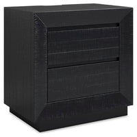 Deri Nightstand with USB Ports and Dual Drawers, Black Wood 27 Inch