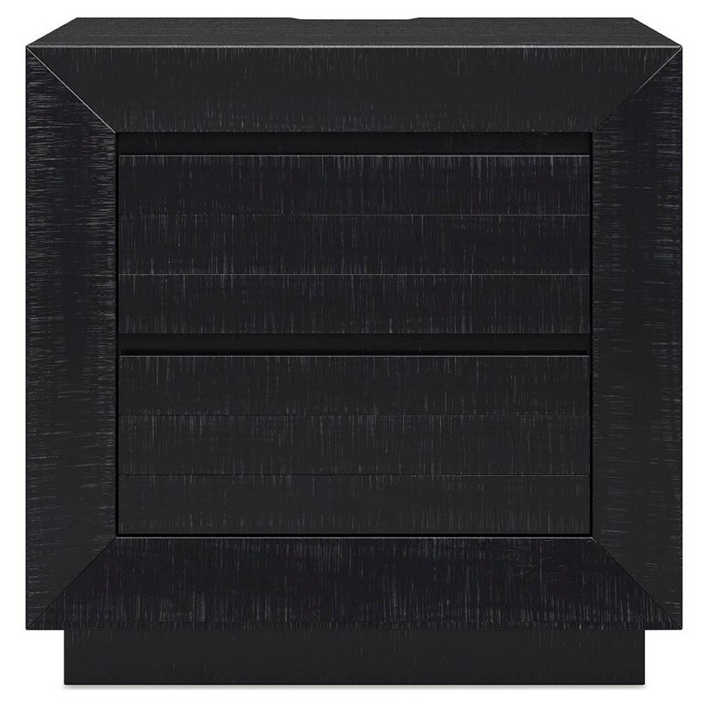 Deri Nightstand with USB Ports and Dual Drawers, Black Wood 27 Inch
