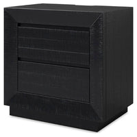Deri Nightstand with USB Ports and Dual Drawers, Black Wood 27 Inch
