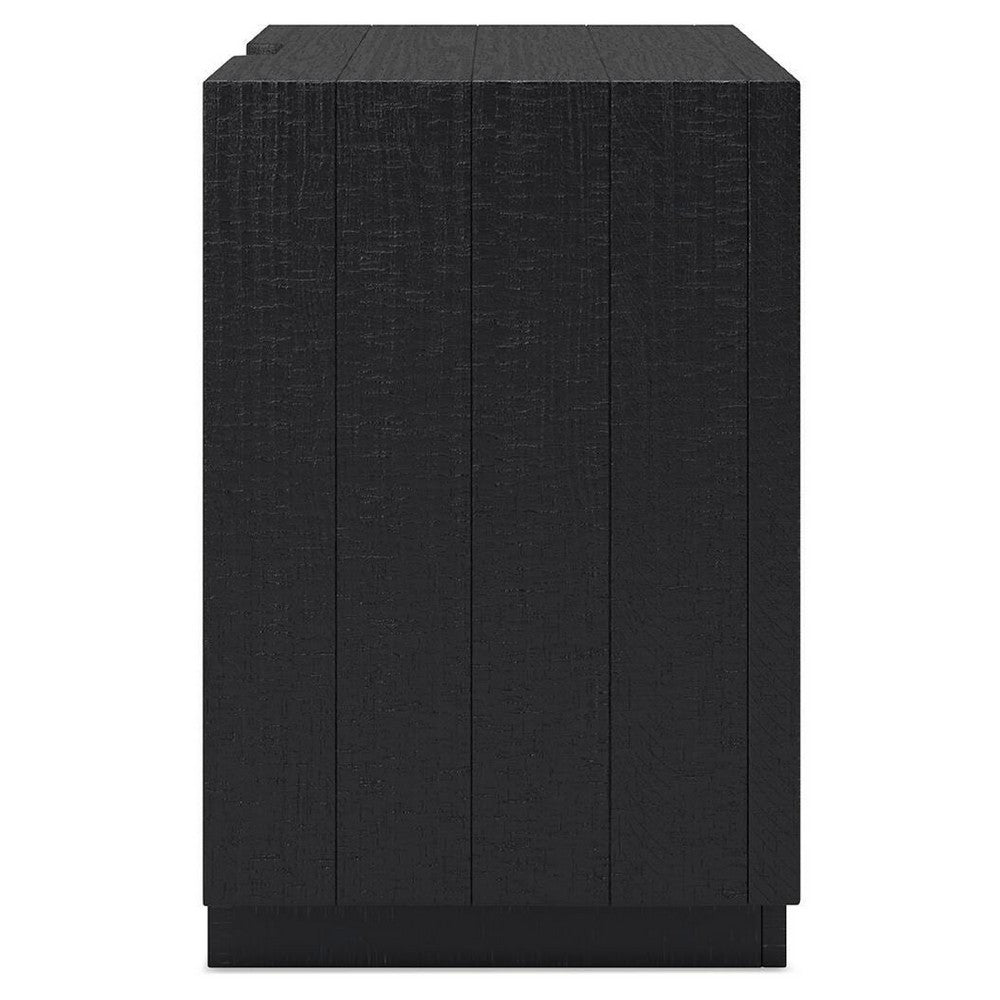 Deri Nightstand with USB Ports and Dual Drawers, Black Wood 27 Inch