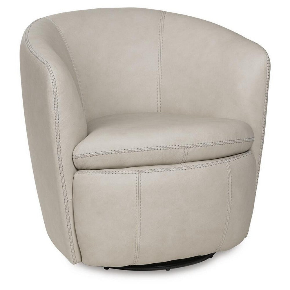 Niko Swivel Accent Chair with Barrel Back Design, Bone-White Leather