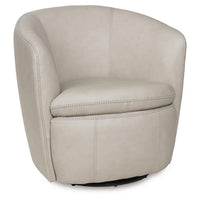Niko Swivel Accent Chair with Barrel Back Design, Bone-White Leather