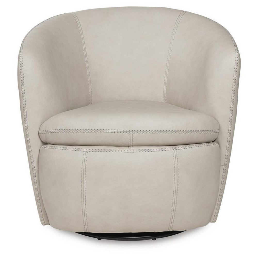 Niko Swivel Accent Chair with Barrel Back Design, Bone-White Leather