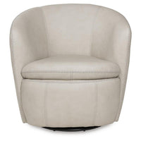 Niko Swivel Accent Chair with Barrel Back Design, Bone-White Leather