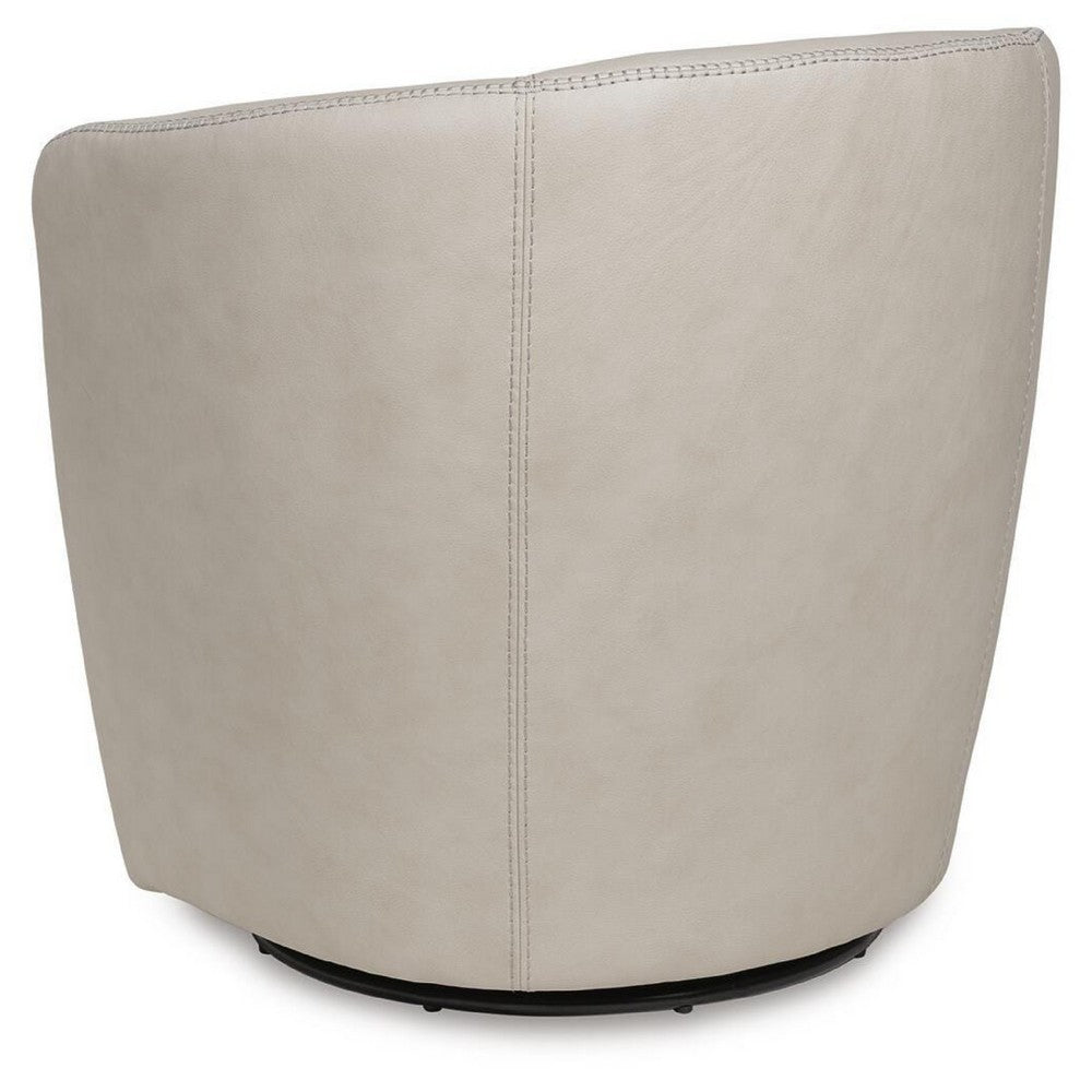Niko Swivel Accent Chair with Barrel Back Design, Bone-White Leather