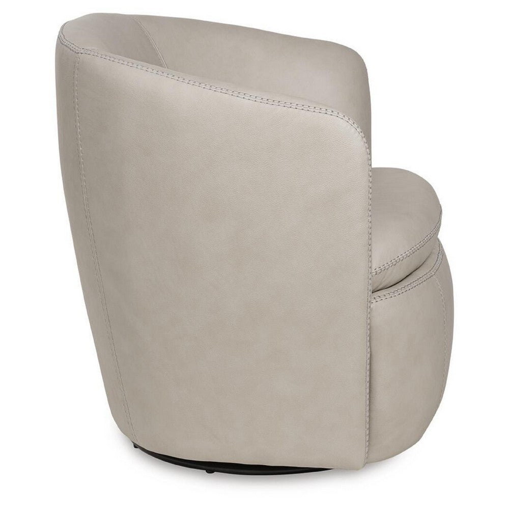 Niko Swivel Accent Chair with Barrel Back Design, Bone-White Leather