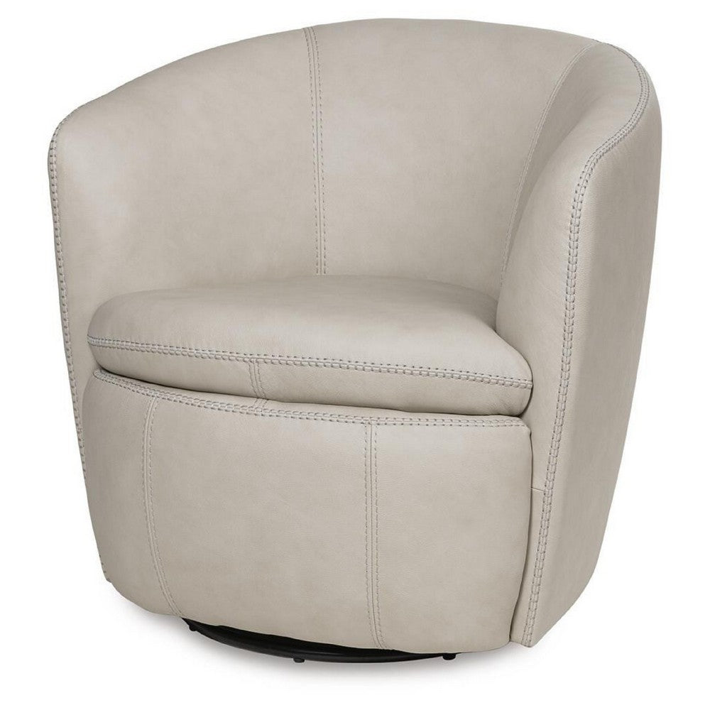 Niko Swivel Accent Chair with Barrel Back Design, Bone-White Leather