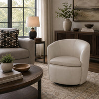 Niko Swivel Accent Chair with Barrel Back Design, Bone-White Leather