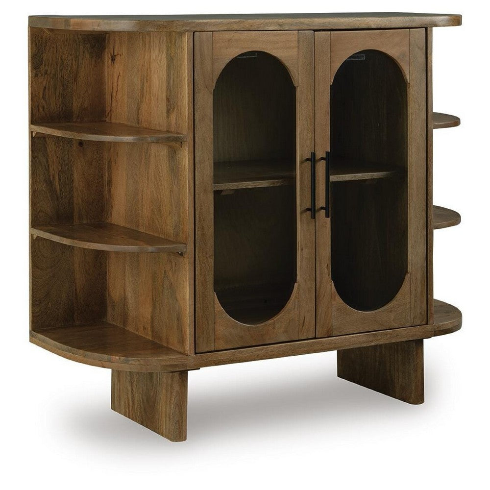 Nisa Accent Cabinet, 2 Glass Doors, Capsule Shelves, 40 Inch Light Brown