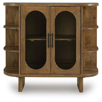 Nisa Accent Cabinet, 2 Glass Doors, Capsule Shelves, 40 Inch Light Brown