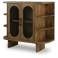 Nisa Accent Cabinet, 2 Glass Doors, Capsule Shelves, 40 Inch Light Brown