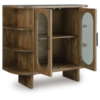 Nisa Accent Cabinet, 2 Glass Doors, Capsule Shelves, 40 Inch Light Brown