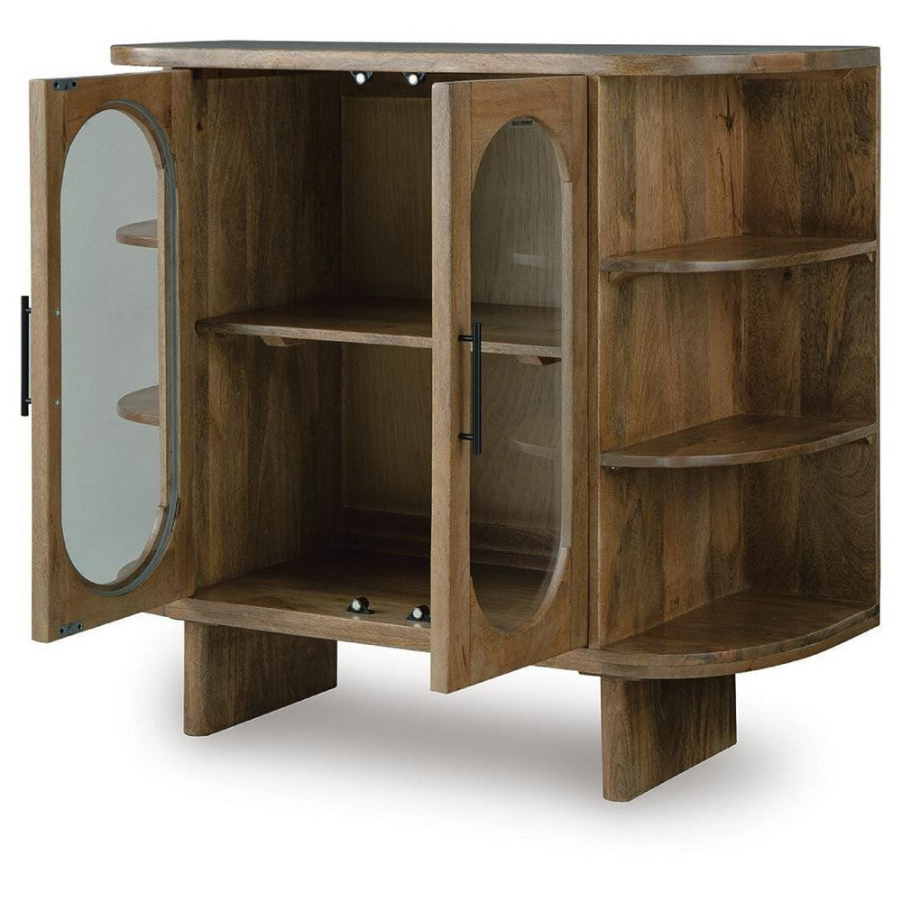 Nisa Accent Cabinet, 2 Glass Doors, Capsule Shelves, 40 Inch Light Brown