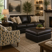Emy Oversized Accent Ottoman, Black Top Grain Leather, 42 Inch -BM352986