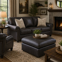 Emy Oversized Accent Ottoman, Black Top Grain Leather, 42 Inch -BM352986