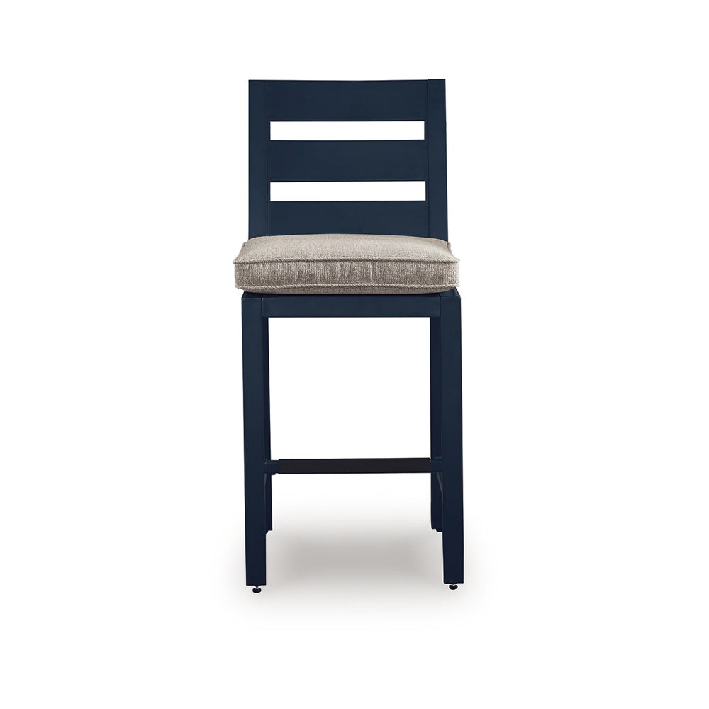 Eina Outdoor Barstool Chair Set of 2, Navy Blue Aluminum, Beige Cushion-BM352987