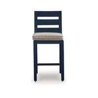 Eina Outdoor Barstool Chair Set of 2, Navy Blue Aluminum, Beige Cushion-BM352987