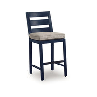Eina Outdoor Barstool Chair Set of 2, Navy Blue Aluminum, Beige Cushion-BM352987