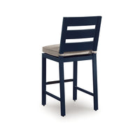Eina Outdoor Barstool Chair Set of 2, Navy Blue Aluminum, Beige Cushion-BM352987