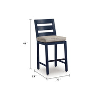 Eina Outdoor Barstool Chair Set of 2, Navy Blue Aluminum, Beige Cushion-BM352987
