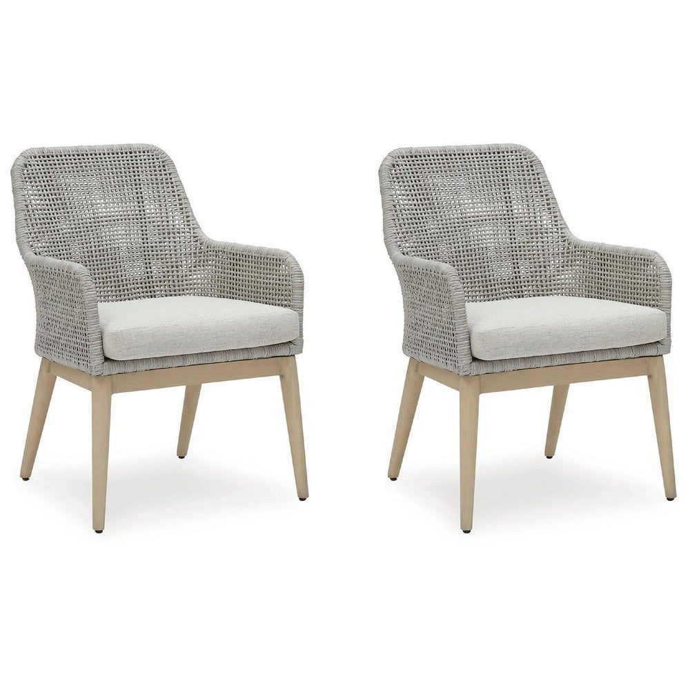 Yami Patio Armchair, Set of 2, Wooden Angled Legs, Gray Resin Wicker