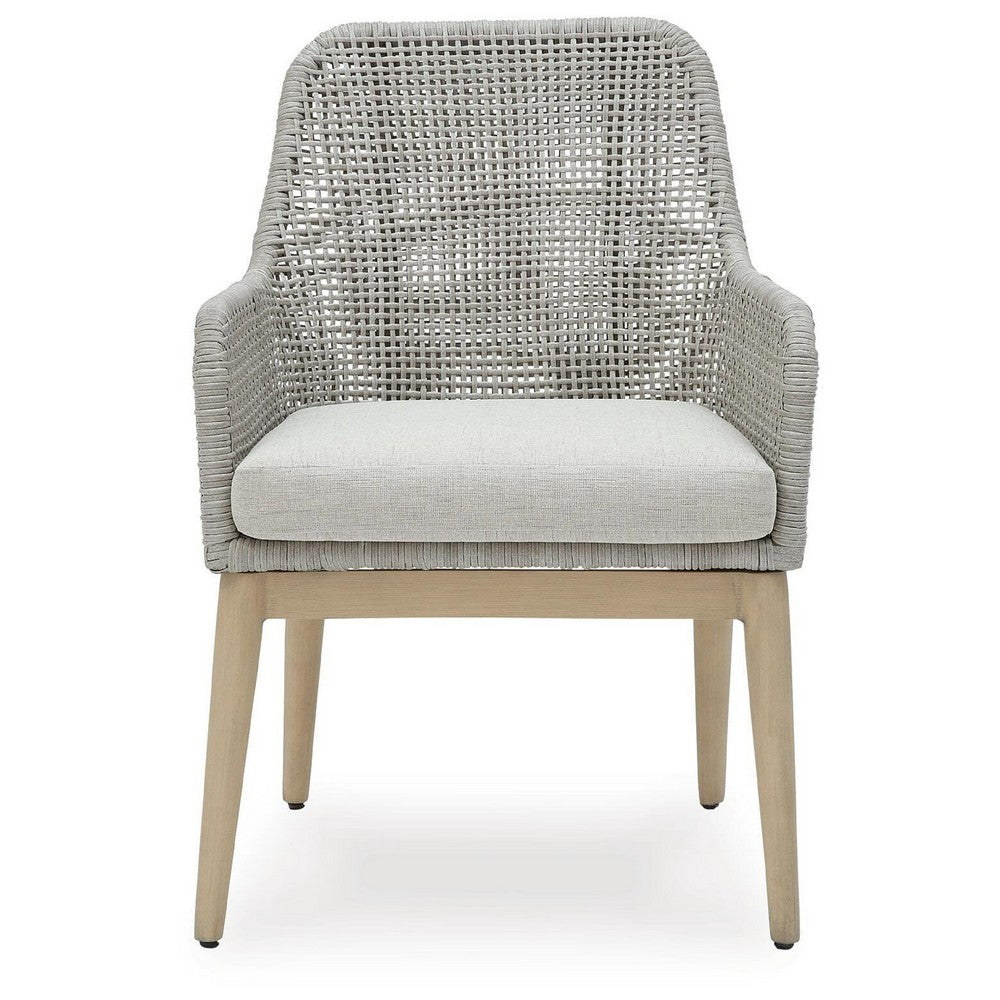 Yami Patio Armchair, Set of 2, Wooden Angled Legs, Gray Resin Wicker