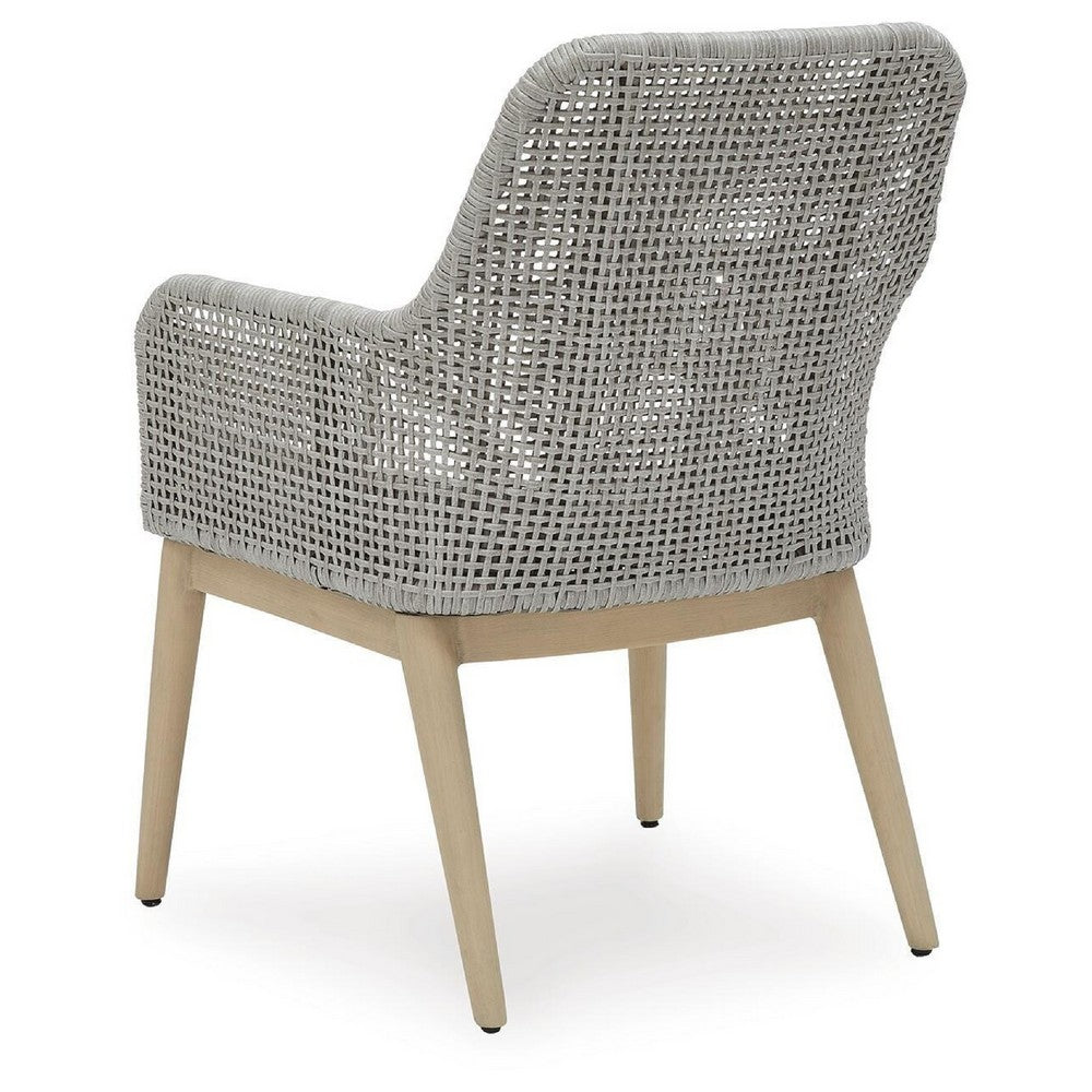 Yami Patio Armchair, Set of 2, Wooden Angled Legs, Gray Resin Wicker