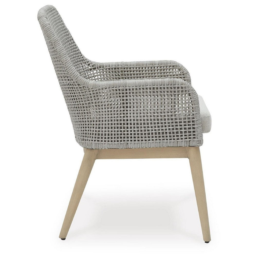 Yami Patio Armchair, Set of 2, Wooden Angled Legs, Gray Resin Wicker