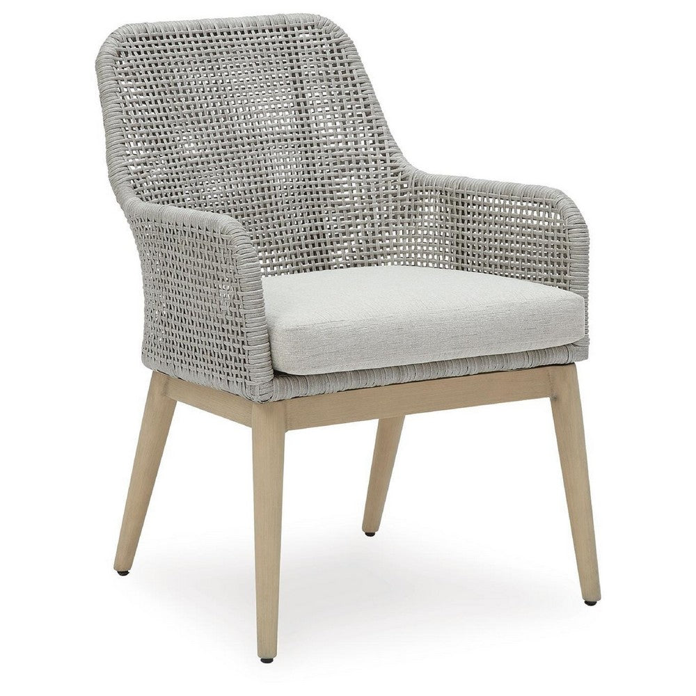 Yami Patio Armchair, Set of 2, Wooden Angled Legs, Gray Resin Wicker