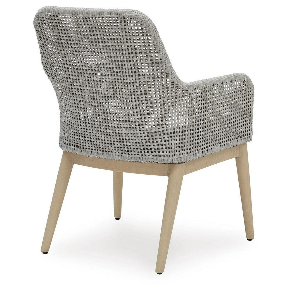 Yami Patio Armchair, Set of 2, Wooden Angled Legs, Gray Resin Wicker