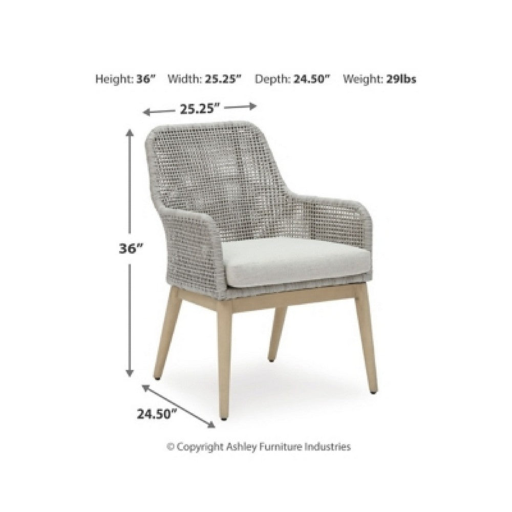 Yami Patio Armchair, Set of 2, Wooden Angled Legs, Gray Resin Wicker