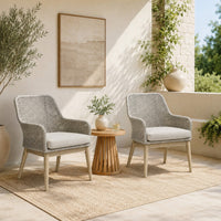 Yami Patio Armchair, Set of 2, Wooden Angled Legs, Gray Resin Wicker